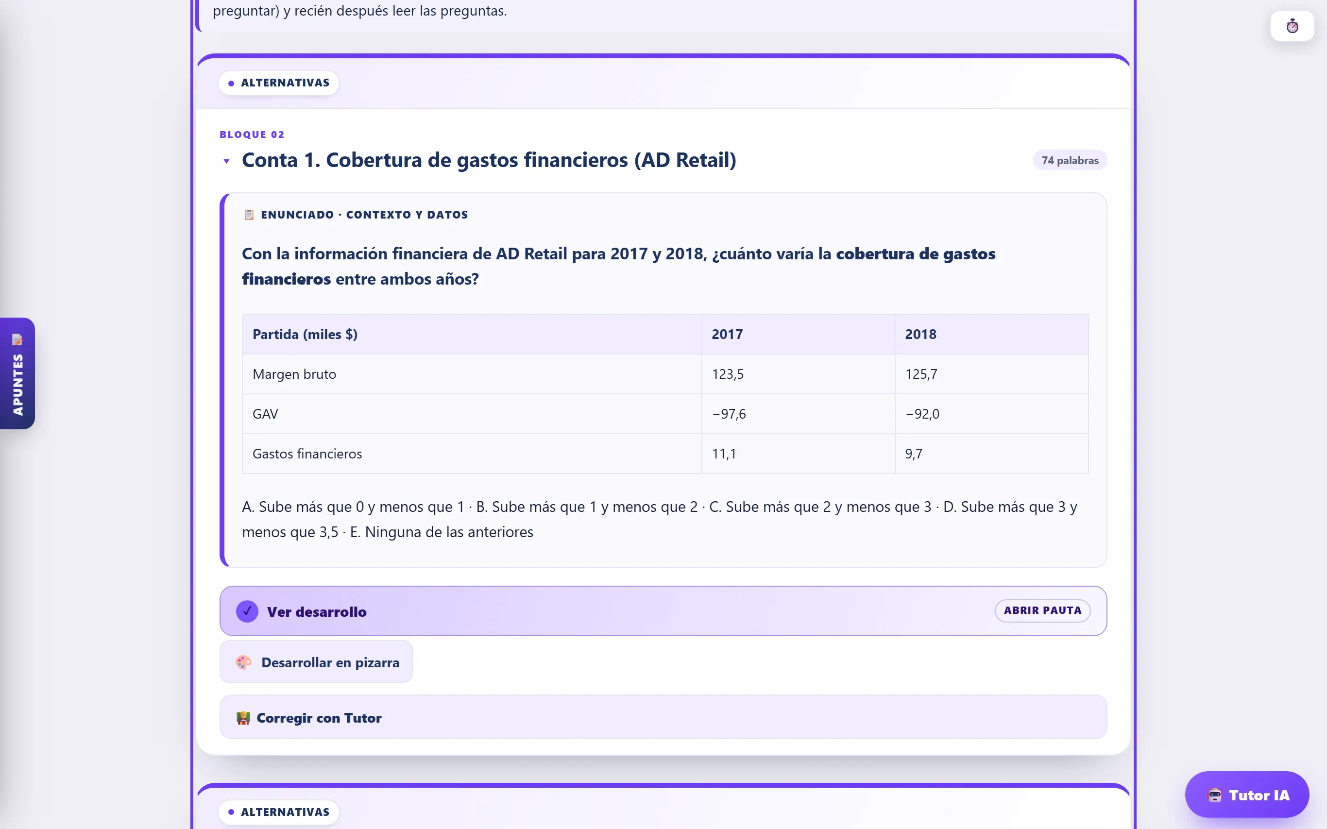 Pregunta de examen real con tabla de datos
