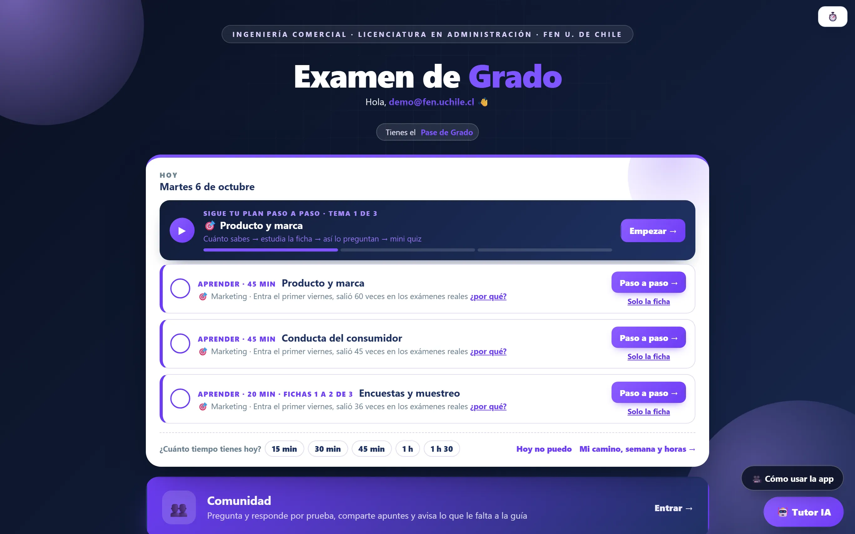 Inicio de Grado con el plan de hoy